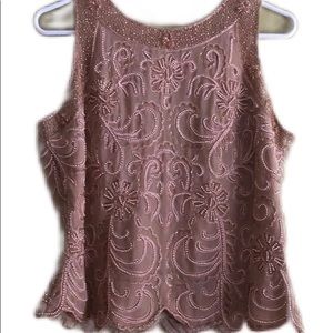 J Kara Beaded Gold Floral Sleeveless Top Size L